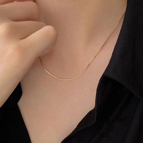 Snake Bone Chain Necklace 925 Sterling Silver Minimalist Clavicle Thin Link For Women Layering