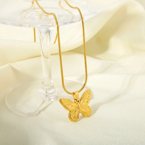Butterfly Pendant Necklace 18K Gold Plated Stainless Steel Waterproof Snake Chain Elegant Jewelry For Women
