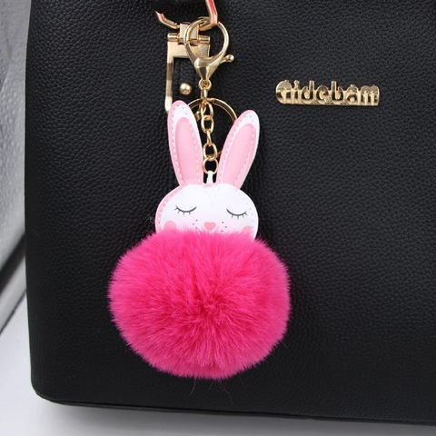 Simpatico Coniglio Cartone Animato Portachiavi Palla Di Peluche Ecopelliccia E Pelle PU Lega Ciondolo Borsa Soffice Anello Auto