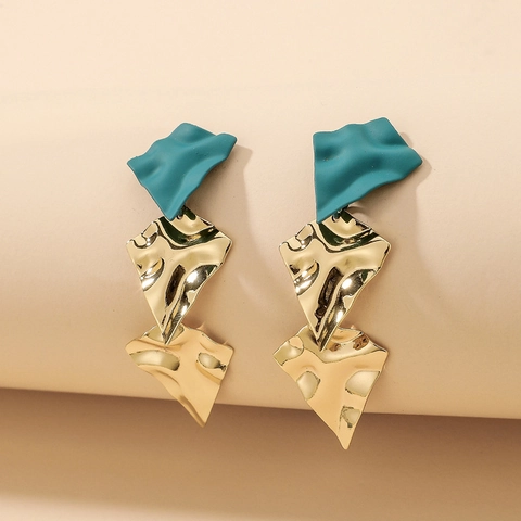 Geometric Pleated Dangle Earrings With 925 Sterling Silver Earring Post Irregular Metallic Matte Style For Women