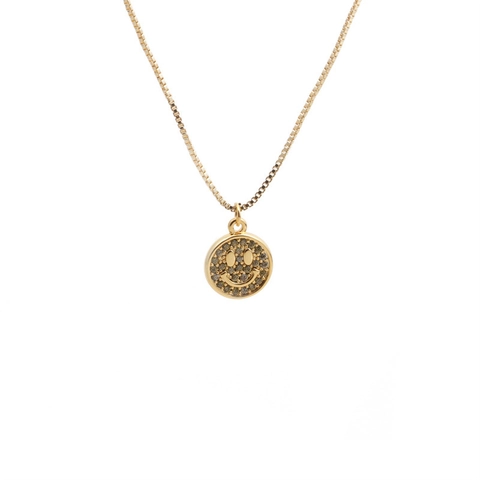 Collier Pendentif Visage Souriant Cuivre Plqué Or Micro Zirconia Chaîne De Boîte Bijoux Mode Pour Femmes