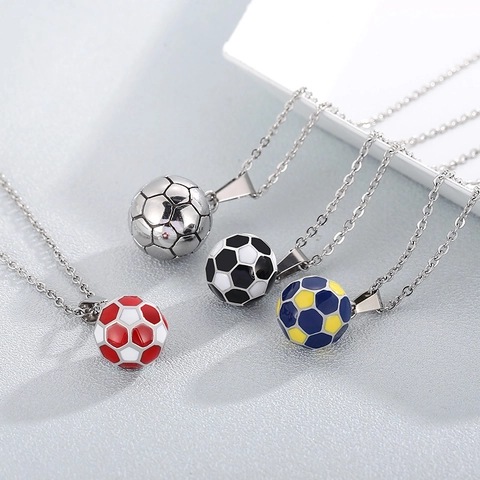 Collier Pendentif Ballon De Football En Acier Inoxydable Émail Style Sport Bijoux De Football 3D Pour Fans Cadeau Mode