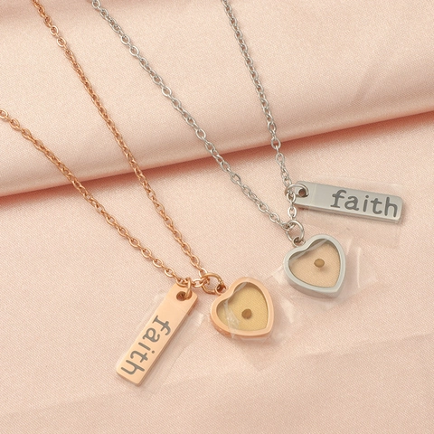 Collana Seme Di Senape Fede Acciaio Inossidabile Ciondolo Cuore E Barra Rettangolare Gioielli Religiosi Spirituali Donna