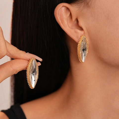 Pendientes De Botón Marquise De Diamantes De Imitación Aleación Con Poste De Plata 925 Joyería Vintage Elegante Para Mujeres