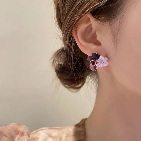 Pendientes De Flores Vintage Aleación Strass Perla Ojo De Gato Cristal Con Poste De Pendiente De Plata 925