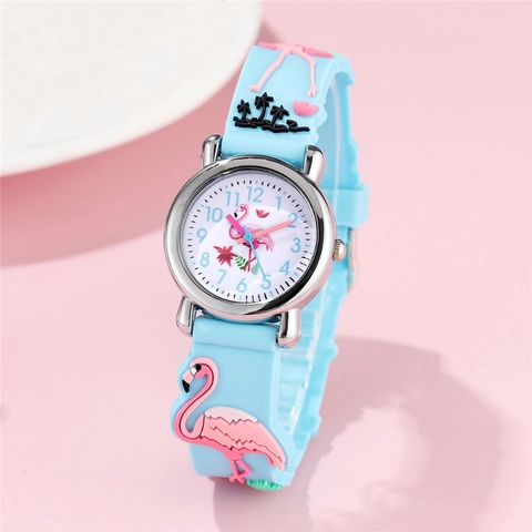 Orologio Al Quarzo Analogico Per Bambini Simpatico Motivo Fenicottero E Palma 3D Cinturino In Silicone Per Ragazzi Ragazze