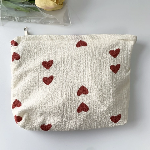 Bolso Tote De Lona Con Estampado De Corazones Gran Capacidad Bolso De Hombro Neceser Estilo Dulce Para Mujeres Diario