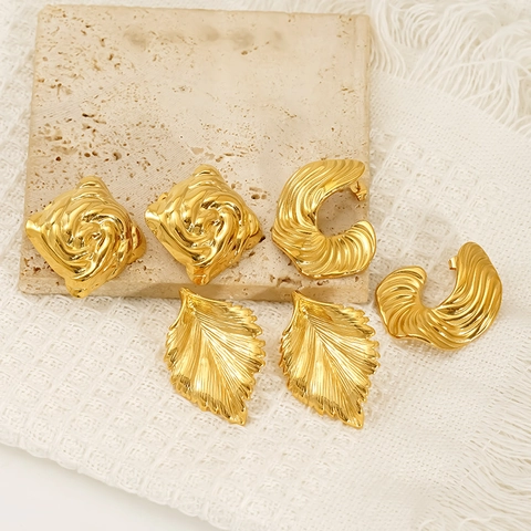 Vintage Blad C Vorm Hoop Oorbellen Voor Vrouwen 18K Verguld 304 Roestvrij Staal Waterdicht Hypoallergeen Retro Mode Sieraden