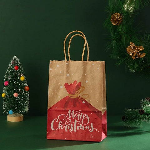 Weihnachtsgeschenktüten Kraftpapier Handheld Feiertagsverpackung Weihnachtsmann Rentier Muster Festlich