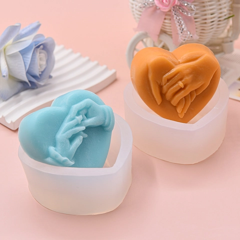 Stampo In Silicone A Forma Di Cuore Con Rilievo 3D Mani Che Si Tengono Per Sapone Candela Mousse Torta DIY