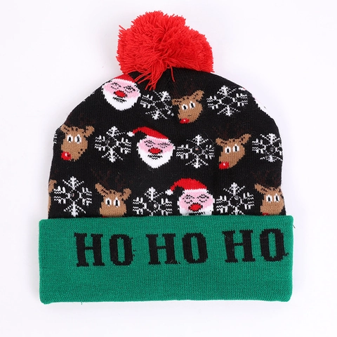 Gorro de Navidad de Punto con Luces LED para Hombres Mujeres Niños Acrílico Festivo Cálido de Invierno con Patrón de Papá Noel Reno Gorro de Fiesta