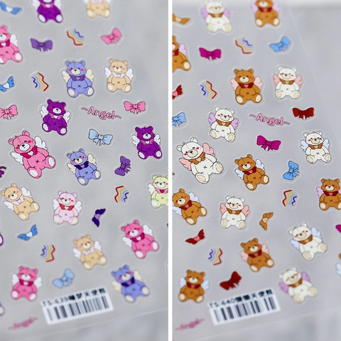 Angel Bear Nail Stickers Adhesive Waterproof Cartoon Bear With Wings DIY Manicure Decoration PVC