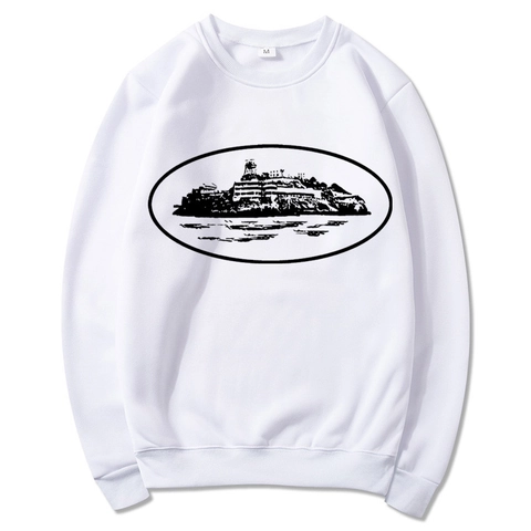 Felpa Uomo Girocollo Foderata In Pile Manica Lunga Y2k Stampa Grafica Architettura Isola Streetwear Casual Pullover