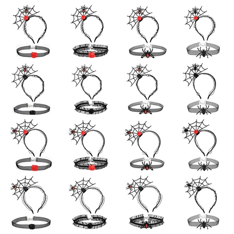 Halloween Spinnennetz Stirnband Und Spitze Halsband Halskette Gothik Rose Spinne Fledermaus Cosplay Kostüm Zubehör Damen Party