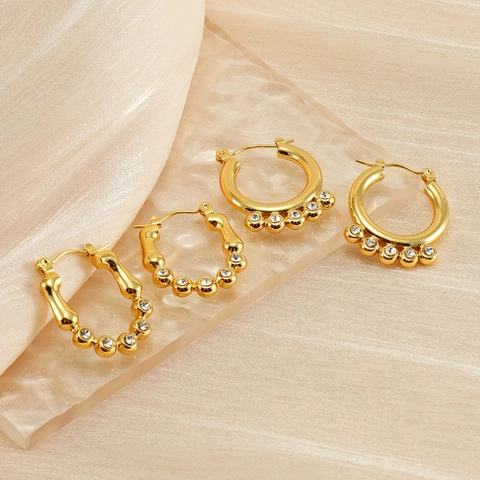 Orecchini A Cerchio Placcati Oro 18 Carati Acciaio Inossidabile Geometrico Irregolare Strass Gioielli Donna Stile Ins