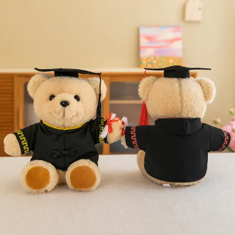 Akademischer Abschluss Teddybär Plüschtier Mit Doktorhut Talar Quaste Kurzplüsch PP-Baumwolle Kuschelbär Abschlussfeier Geschenk