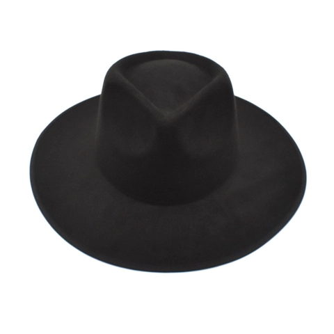 Sombrero Fedora De Ala Ancha Algodón Poliéster Fieltro De Lana Jazz Gorra Corona Pellizcada Color Sólido Vintage Otoño Invierno Unisex