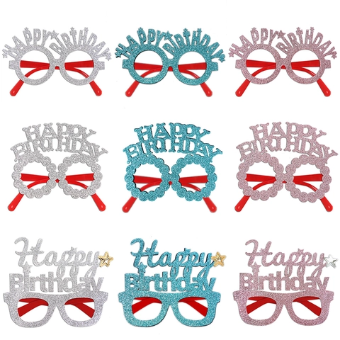 Glitter Happy Birthday Party Glasses Novelty Star Decorative Eyewear Frame Fun Celebration Photo Props For Kids Adults