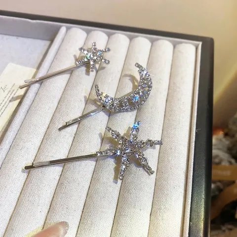 Barrettes À Cheveux Lune Étoile Flocon De Neige Strass Alliage Cuivre Épingles Élégantes Pour Femmes