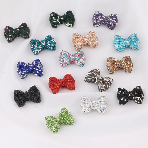 Colorful Rhinestone Bowknot Beads Polymer Clay Sparkling Charms For DIY Necklace Keychain Jewelry Making Accessories