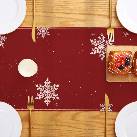 Camino De Mesa Navideño Decoración De Comedor Poliéster Estampado Copo De Nieve Papá Noel Muñeco De Nieve Reno Fiesta Hogar