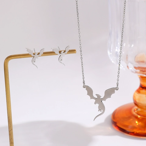 Drachen Ohrringe Kupfer Legierung Stahl Hoop Stecker Und Halskette Gothic Punk Strass Schmuck Für Frauen Vintage Tier