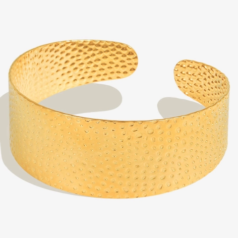 Hammered Texture Wide Cuff Bracelet 304 Stainless Steel Adjustable Open Bangle Elegant Minimalist Fashion Jewelry
