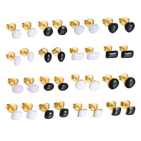 Geometric Stud Earrings Stainless Steel 18K Gold Plated Enamel Drip Oil Minimalist Jewelry For Women Daily Wear