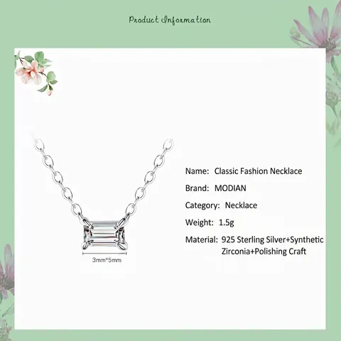 925 Sterling Silber Halskette Mit Rechteckigen Smaragdschliff Zirkonia Anhänger Elegante Minimalistische Schlüsselbeinkette Damen