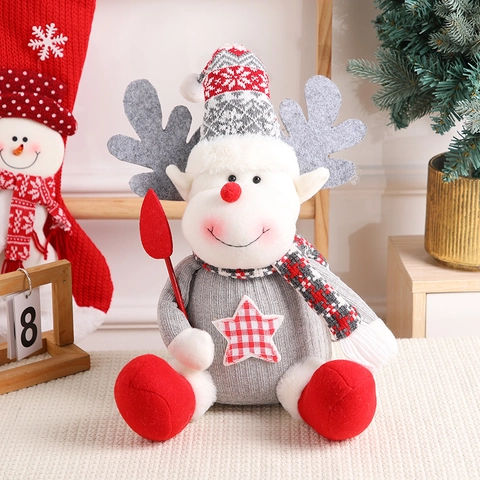 Christmas Decorative Doll Ornament Sitting Santa Claus Snowman Reindeer Knitted Plush Festive Home Table Window Decor
