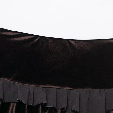 Women Velvet Patchwork Tiered Mini Skirt Gothic Sexy Solid Color Ruffle Cake Skirt
