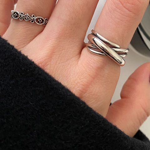 Vintage 925 Sterling Silber Mehrlagiger Verflochtener Ring Offen Verstellbar Geometrischer Modeschmuck Für Frauen