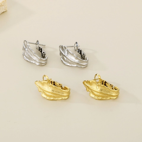 Orecchini A Cerchio Con Trama A Foglia Acciaio Inossidabile 316L Ipoallergenico Minimalista Vintage Per Donna