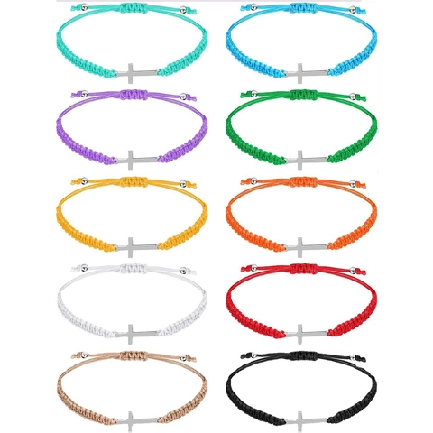 Cross Pendant Woven Bracelet Alloy And Strong Wax Thread Handmade Adjustable Simple Fashion Jewelry For Men Women