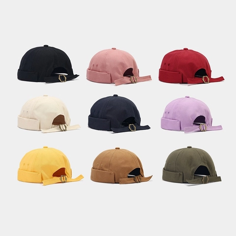 Retro-Docker-Hut Aus Baumwoll-Canvas Randlose Verstellbare Miki-Kappe Streetwear Hip-Hop Einfarbig Unisex