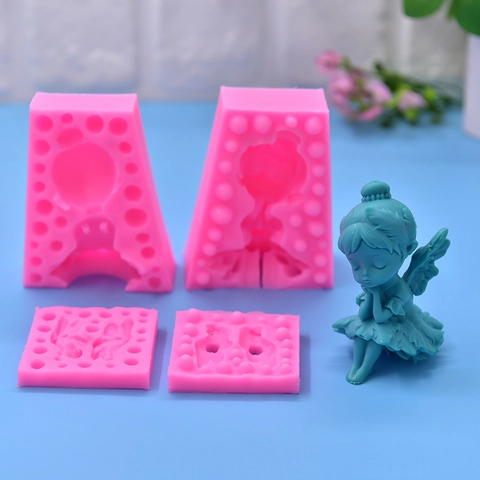 3D Ballet Girl Fairy Silicone Mold For DIY Cake Decorating Aromatherapy Plaster Candle Soap Crafting Tool Pink