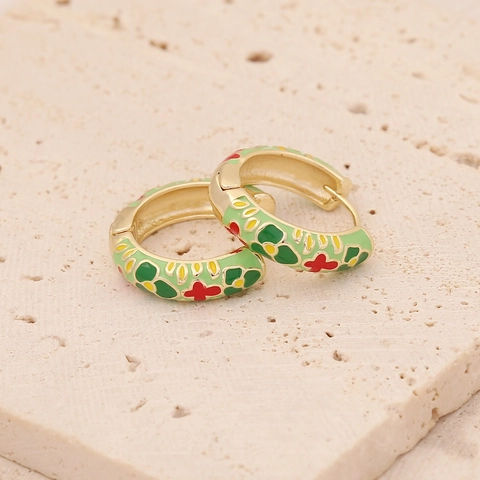 Pendientes De Aro De Esmalte Con Flores Joyas De Cobre Con Patrón Retro Francés Gota De Aceite De Color Con Poste De Acero Inoxidable