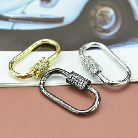 Micro Pave Zircon Carabiner Clasp Copper Gold Plated Jewelry Connector Screw Lock Pendant For DIY Necklace Making