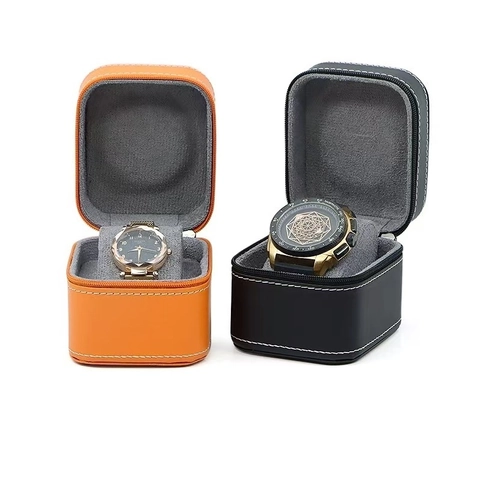 Watch Storage Box PU Leather Zipper Travel Display Case With Protective Velvet Interior Organizer Case