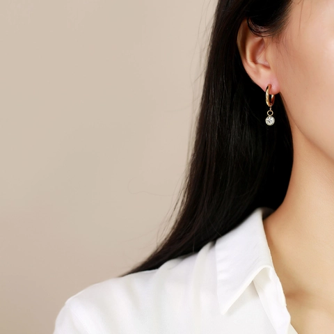 Pendientes De Aro De Acero Inoxidable Con Zirconia Cúbica AAA Redonda Para Mujer Joyas Elegantes Chapadas En Oro