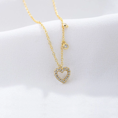 925 Sterling Silver Hollow Heart Necklace Rhinestone Inlaid Gold Silver Pendant Clavicle Chain For Women Fashion Jewelry Gift