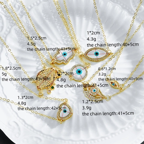 Evil Eye Anhänger Kette Messing Vergoldet AAA Zirkonia Natur Perlmutt Hamsa Hand Böhmischer Mode Schmuck Damen