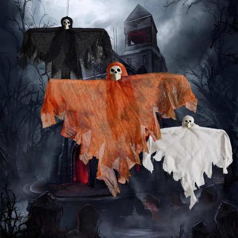 Decorazione Fantasma Appeso Di Halloween Scheletro Spaventoso Con Tessuto Strappato Braccia Pieghevoli Per Decorazione Bar Di Festa
