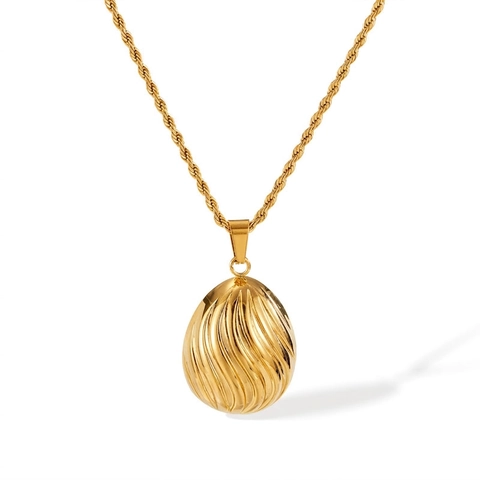 Collana In Acciaio Inossidabile Dorato Minimalista Per Donna Pendente Goccia Acqua Retrò Con Texture Onda Spirale Catena Corda
