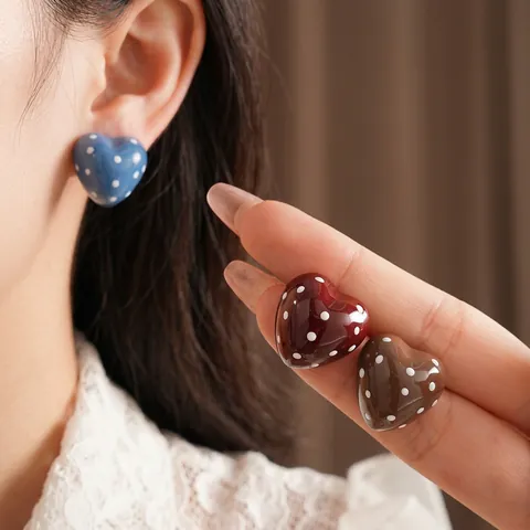 Herz Polka Dot Ohrstecker Vintage Legierung Mit Silbernen Ohrstiften Retro Süßer Schmuck Für Frauen