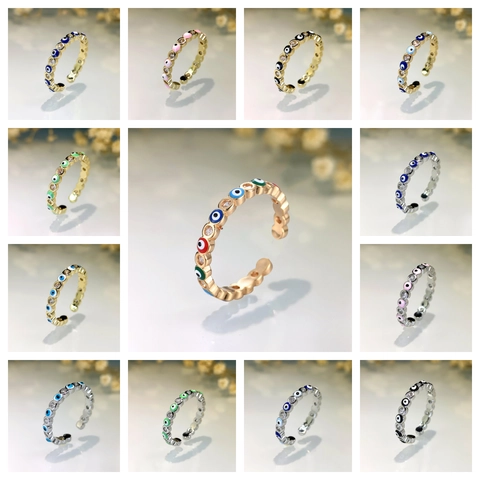Evil Eye Ring Verstellbar Kupfer Zirkonia Emaille Retro Amulett Schmuck Für Damen Herren