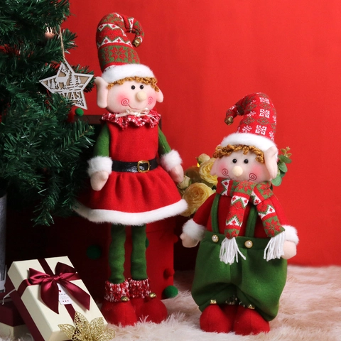 Bambole Elfi Natale Telescopiche Estensibili In Maglia Peluche Gnomi Ornamenti Per Decorazione Casa Festa Scrivania Rosso Verde
