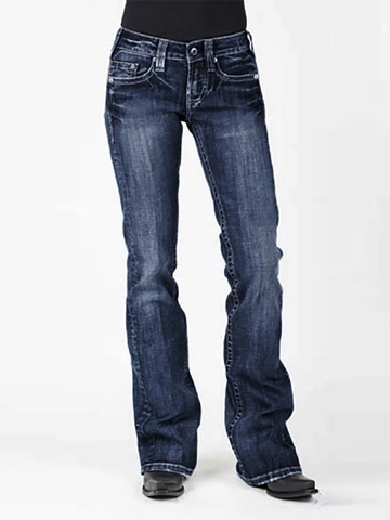 Damen Retro Schlagjeans Mittlere Taille Schlankheitsform Stretch Baumwolle Denim Bootcut Hose Streetwear