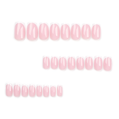 Uñas Postizas Francesas Cuadradas Largas Brillantes Uñas Artificiales Color Rosa Nude Blanco Mujer