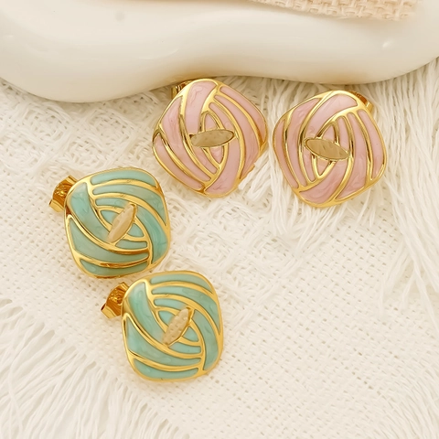 Vintage Geometric Rhombus Stud Earrings 304 Stainless Steel 18K Gold Plated Enamel Drip Glaze For Women Retro Fashion